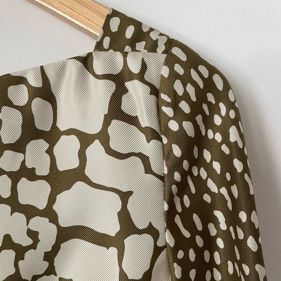 JCrew Silk Blouse with 3/4 sleeves, wide square neckline in animal print - Picture 5 of 7